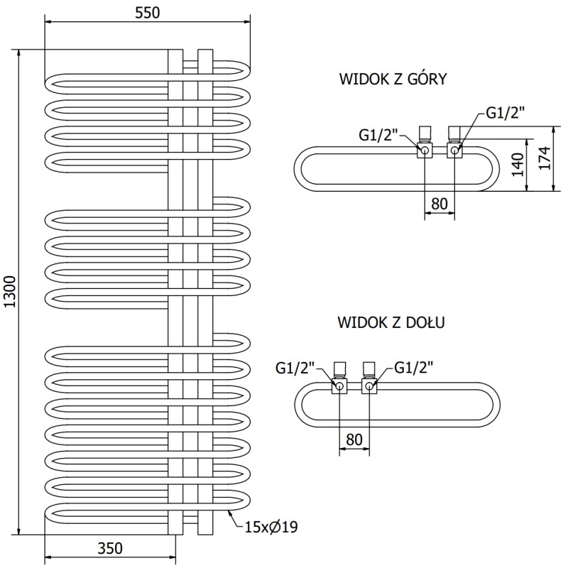 Mexen Ops radiator de baie 1300 x 550 mm, 694 W, alb - W122-1300-550-00-20