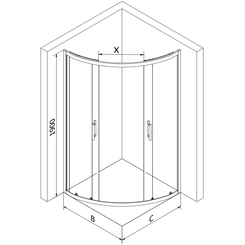 Mexen Rio 90 x 90 cm-es, félköríves zuhanykabin, átlátszó, fekete + Flat zuhanytálca, fehér - 863-090-090-70-00-4110B