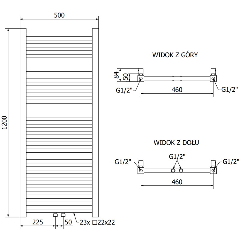Mexen Pluton radiator pentru baie 1200 x 500 mm, 493 W, auriu - W106-1200-500-00-50