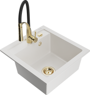 Mexen Vito egymedencés gránit mosogató Aster konyhai csappal, fehér - 6503-20-73450-57-G