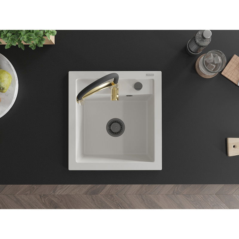 Mexen Vito 1-kamrás gránit mosogató Aster konyhai csapteleppel, fehér - 6503-20-73450-57-B