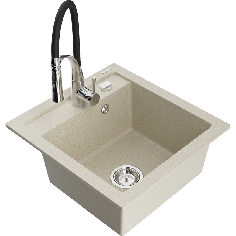 Mexen Vito chiuvetă de granit cu 1 compartiment cu baterie de bucătărie Aster, bej - 6503-69-73450-07