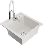 Mexen Vito gránit mosogatótálca 1-medencés konyhai csappal Aster, fehér - 6503-20-73450-02