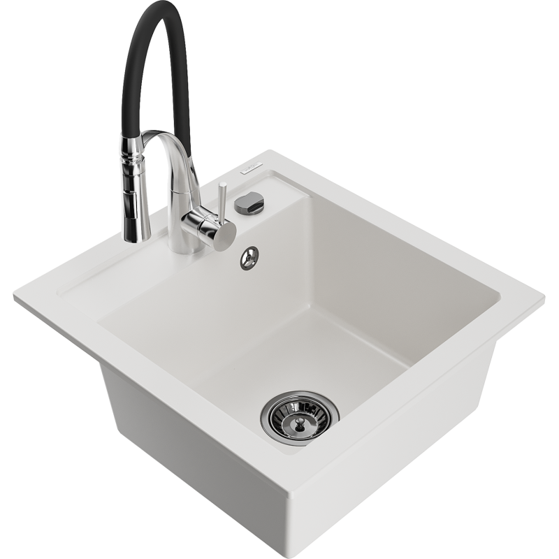 Mexen Vito chiuvetă de bucătărie granit 1-cameră cu baterie de bucătărie Aster, alb - 6503-20-73450-07-B