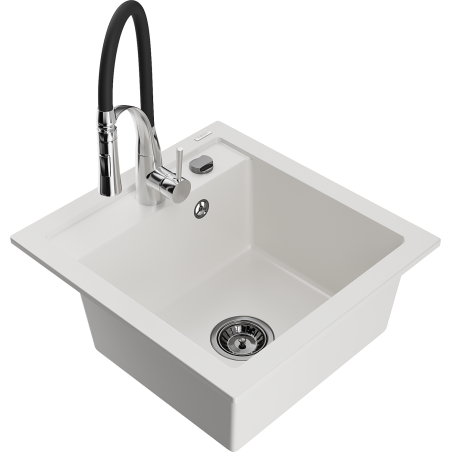 Mexen Vito chiuvetă de bucătărie granit 1-cameră cu baterie de bucătărie Aster, alb - 6503-20-73450-07-B