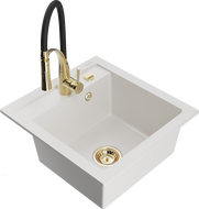 Mexen Vito 1-kamrás gránit mosogató Aster konyhai csapteleppel, fehér - 6503-20-73450-57-B