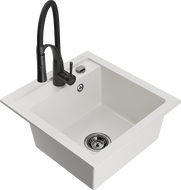 Mexen Vito egymedencés gránit mosogató Aster konyhai csappal, fehér - 6503-20-73450-70-B