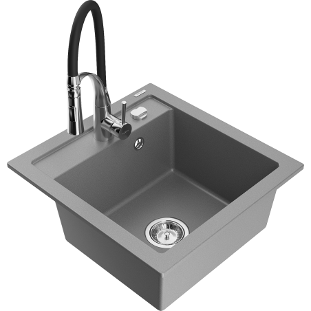 Mexen Vito chiuvetă de granit cu 1 compartiment și baterie de bucătărie Aster, gri - 6503-71-73450-07