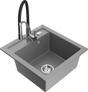 Mexen Vito egykamrás gránit mosogató Aster konyhai csapteleppel, szürke - 6503-71-73450-07