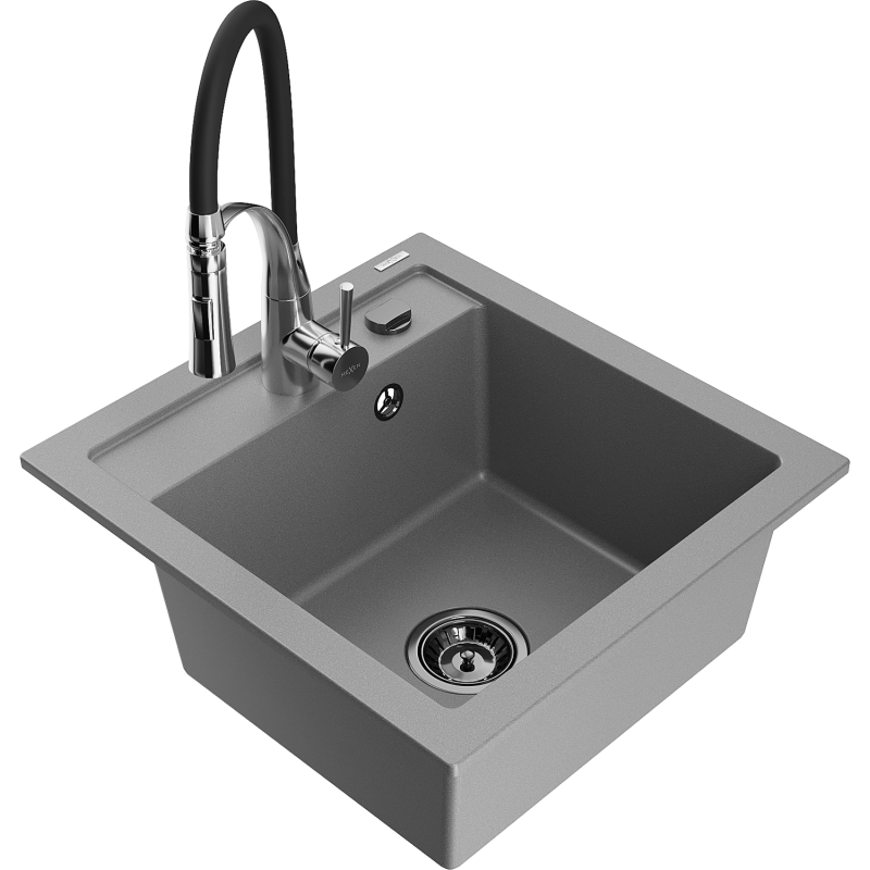 Mexen Vito chiuvetă granit 1-cameră cu baterie de bucătărie Aster, gri - 6503-71-73450-07-B
