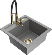 Mexen Vito 1-medencés gránitmosogató Aster konyhai csapteleppel, szürke - 6503-71-73450-57-G