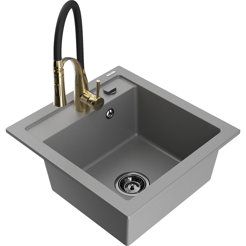Mexen Vito chiuvetă din granit cu 1 compartiment și baterie de bucătărie Aster, gri - 6503-71-73450-57-B