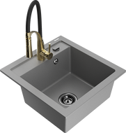 Mexen Vito chiuvetă din granit cu 1 compartiment și baterie de bucătărie Aster, gri - 6503-71-73450-57-B