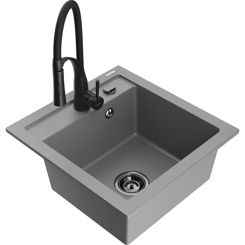 Mexen Vito chiuvetă granit 1-cu bol cu baterie de bucătărie Aster, gri - 6503-71-73450-70-B