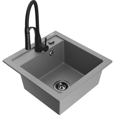 Mexen Vito chiuvetă granit 1-cu bol cu baterie de bucătărie Aster, gri - 6503-71-73450-70-B