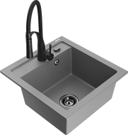 Mexen Vito chiuvetă granit 1-cu bol cu baterie de bucătărie Aster, gri - 6503-71-73450-70-B