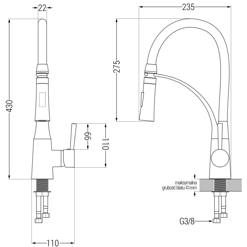 Mexen Vito chiuvetă de bucătărie din granit cu o cuvă și baterie Aster, negru cu pete - 6503-76-73450-07