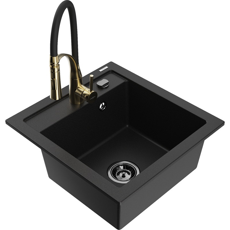 Mexen Vito gránit mosogató 1-medencés konyhai csapteleppel Aster, fekete - 6503-77-73450-57-B