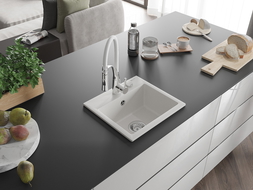 Mexen Milo chiuvetă de granit cu 1 compartiment cu baterie de bucătărie Aster, alb - 6505-20-73450-02