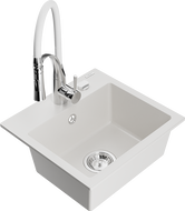 Mexen Milo 1-kamrás gránit mosogató Aster konyhai csappal, fehér - 6505-20-73450-02