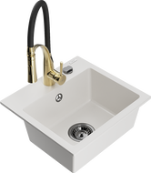 Mexen Milo 1-medencés gránit mosogató Aster konyhai csapteleppel, fehér - 6505-20-73450-57-B