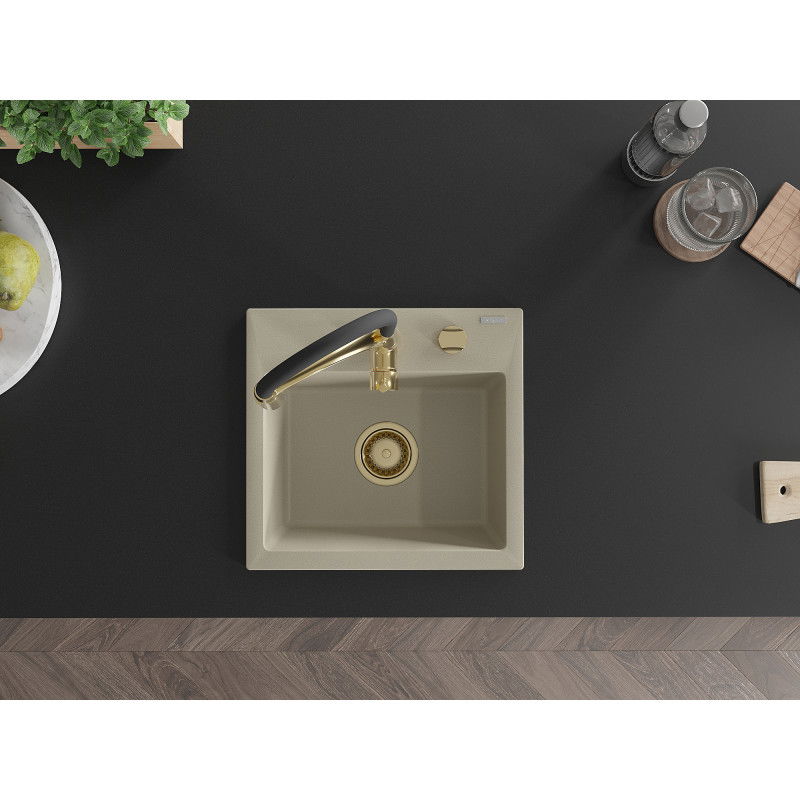 Mexen Milo egykamrás gránit mosogató konyhai csapteleppel Aster, bézs - 6505-69-73450-57-G