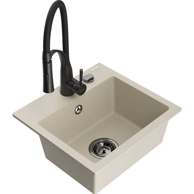 Mexen Milo chiuvetă granit 1-cameră cu baterie de bucătărie Aster, bej - 6505-69-73450-70-B