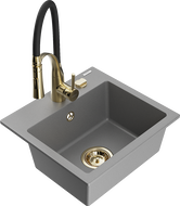 Mexen Milo chiuvetă de bucătărie din granit, 1 compartiment, cu baterie de bucătărie Aster, gri - 6505-71-73450-57-G