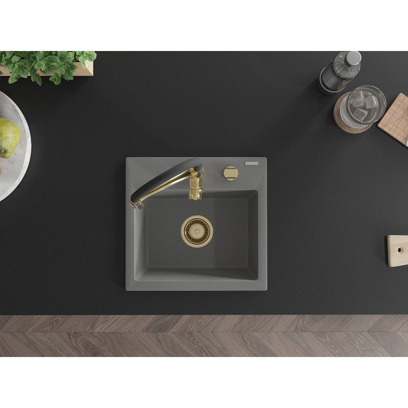 Mexen Milo 1-medencés gránit mosogató Aster konyhai csapteleppel, szürke - 6505-71-73450-57-G