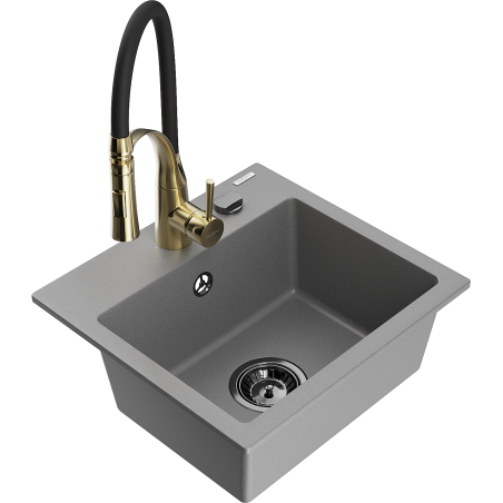 Mexen Milo egymedencés gránit mosogató Aster konyhai csapteleppel, szürke - 6505-71-73450-57-B