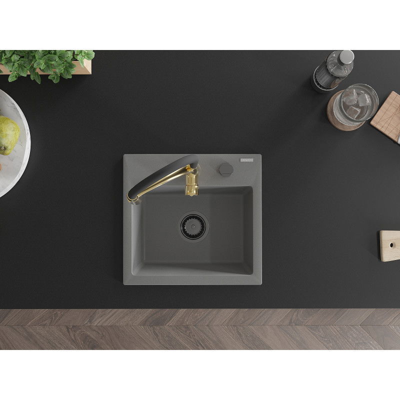 Mexen Milo egymedencés gránit mosogató Aster konyhai csapteleppel, szürke - 6505-71-73450-57-B
