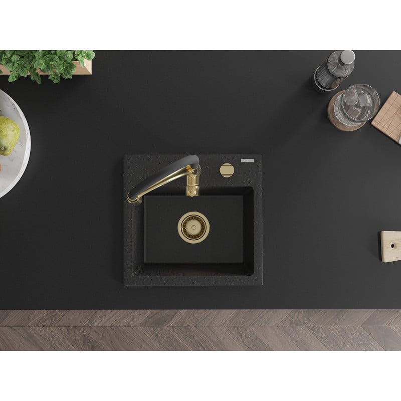 Mexen Milo chiuvetă granit 1 cameră cu baterie de bucătărie Aster, negru/argintiu metalic - 6505-73-73450-57-G