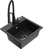 Mexen Milo chiuvetă din granit cu 1 cuvă cu baterie de bucătărie Aster, negru/argintiu metalizat - 6505-73-73450-70-B