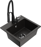Mexen Milo chiuvetă din granit cu 1 compartiment și baterie de bucătărie Aster, negru/auriu metalic - 6505-75-73450-70-B