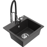 Mexen Milo chiuvetă de bucătărie granit, cu 1 cuvă și baterie de bucătărie Aster, negru cu pete - 6505-76-73450-07