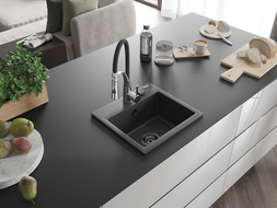 Mexen Milo chiuvetă granit 1 cuvă cu baterie de bucătărie Aster, negru cu stropi - 6505-76-73450-07-B