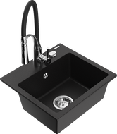 Mexen Milo chiuvetă de bucătărie din granit cu 1 compartiment și baterie de bucătărie Aster, negru - 6505-77-73450-07