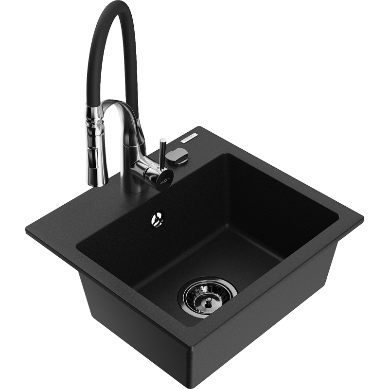 Mexen Milo chiuvetă de bucătărie granit 1 cameră cu baterie de bucătărie Aster, negru - 6505-77-73450-07-B