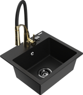 Mexen Milo chiuvetă de bucătărie din granit cu 1 cuvă cu baterie de bucătărie Aster, negru - 6505-77-73450-57-B