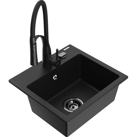 Mexen Milo chiuvetă de bucătărie din granit cu o cameră, cu baterie Aster, negru - 6505-77-73450-70-B