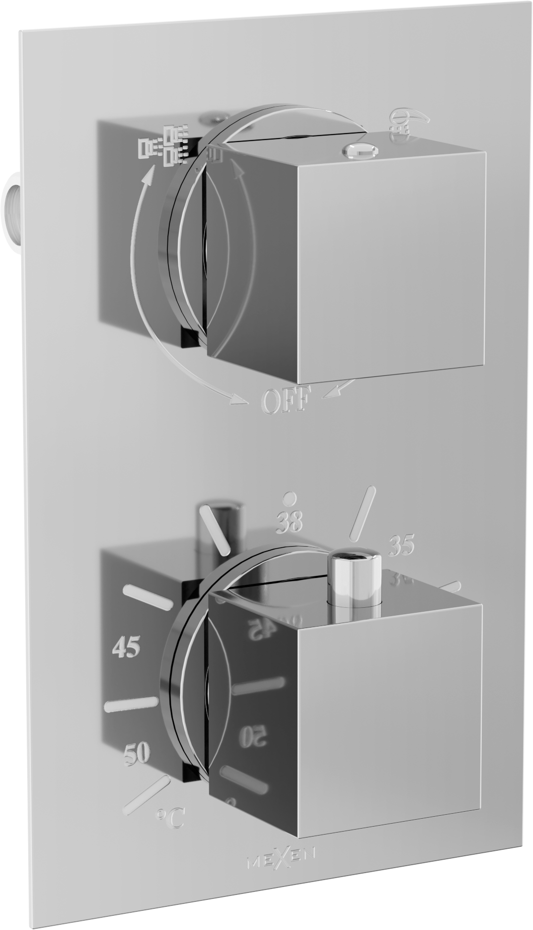 Mexen Cube baterie termostatică pentru cadă si duș cu 2 ieșiri, Crom - 77502-00