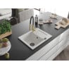 Mexen Enzo chiuvetă de granit cu un compartiment, cu picurător și baterie de bucătărie Aster, Albă - 6506-20-73450-57-B