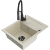 Mexen Enzo chiuvetă de bucătărie din granit cu 1 compartiment, picurător și baterie Aster, bej - 6506-69-73450-70-B