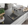 Mexen Enzo chiuvetă de granit cu un compartiment, cu picurător și baterie de bucătărie Aster, gri - 6506-71-73450-57-G