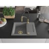 Mexen Enzo chiuvetă de granit cu un compartiment, cu picurător și baterie de bucătărie Aster, gri - 6506-71-73450-57-G