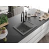 Mexen Enzo chiuvetă de granit cu un compartiment, cu picurător și baterie de bucătărie Aster, gri - 6506-71-73450-70-B