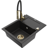 Mexen Enzo chiuvetă din granit cu 1 cuvă, cu scurgător și baterie de bucătărie Aster, negru/metalic argintiu