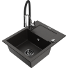 Mexen Enzo chiuvetă de granit cu 1 compartiment, cu scurgător și baterie de bucătărie Aster, negru/auriu metalizat