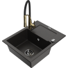Mexen Enzo chiuvetă granit 1-cameră cu scurgător și robinet de bucătărie Aster, negru/auriu metalic - 6506-75-73450-57-B