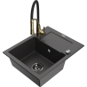 Mexen Enzo chiuvetă de granit cu 1 cuvă cu scurgător și baterie de bucătărie Aster, negru cu pete - 6506-76-73450-57-B